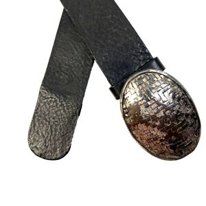 Garuglieri Pewter Buckle Leather Belt Women's Large Brown Made In Italy 1.5" W